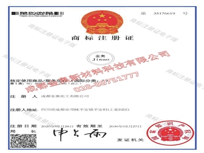 金奧 商標注冊登記證-1